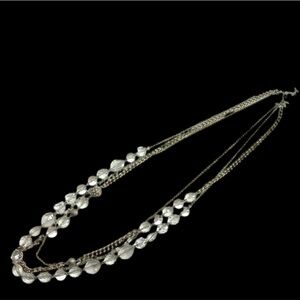 New York & Co 3 tiered beaded necklace chain rhinestone clear metal